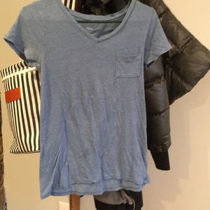 blue tee with pocket